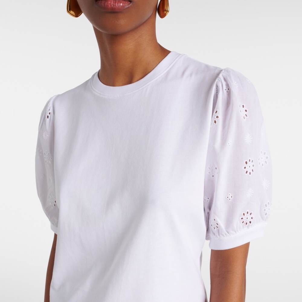 Frame The‎ Lace Sleeve Tee White Sz M